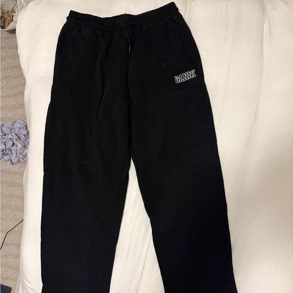 Ganni Straight Leg Black Sweatpants with logo